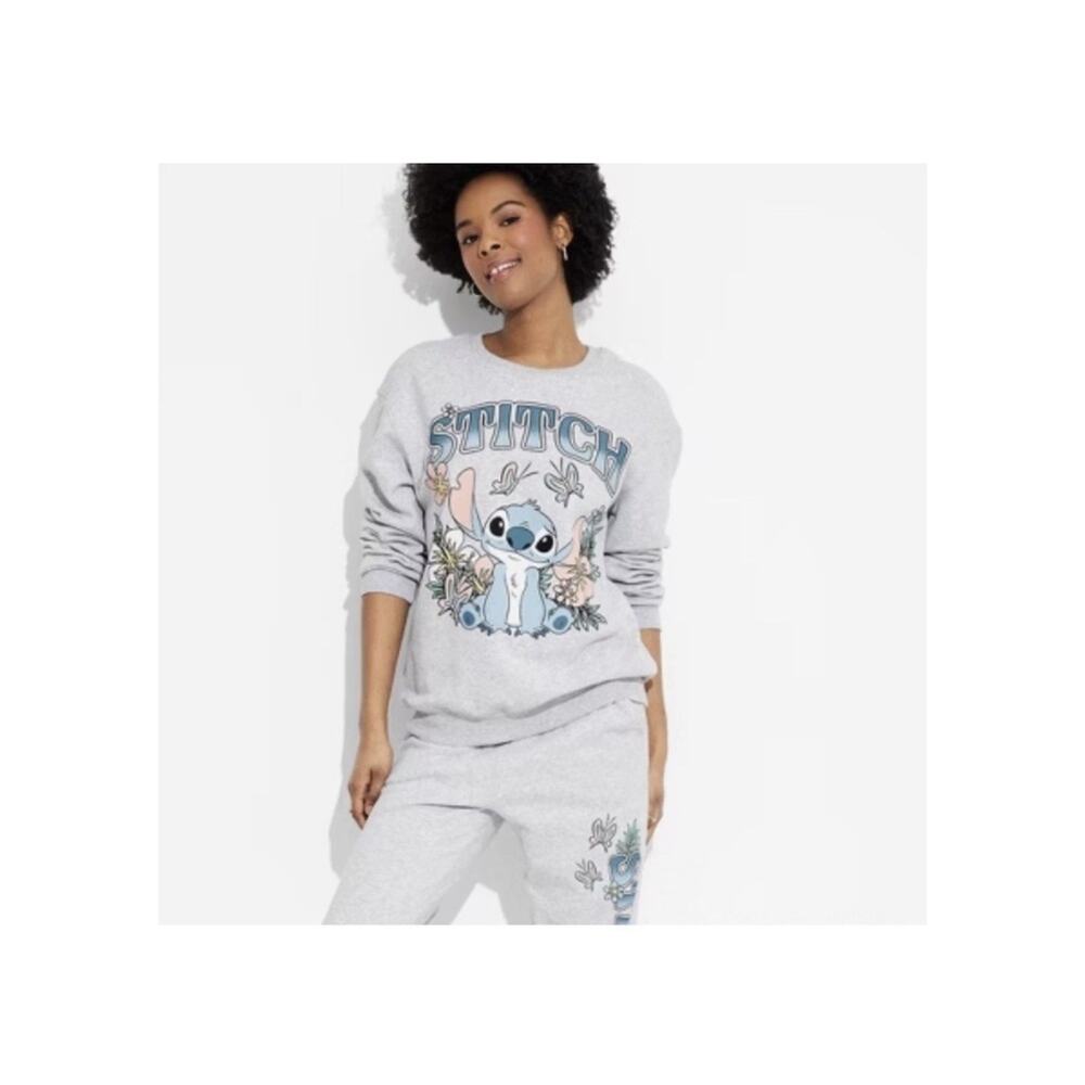 Disney's Stitch Nature Hibiscus Floral Gray Sweatshirt Size XXL 2XL